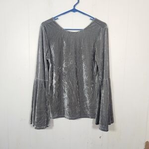 LaBellum Hillary Scott Gray Velour Bell Sleeve Blouse Size Small Scoop back